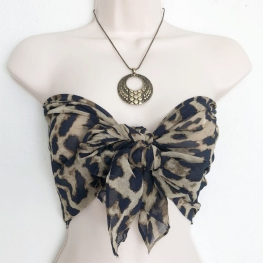 Sheer Leopard Scarf/Bandeau Beach Top